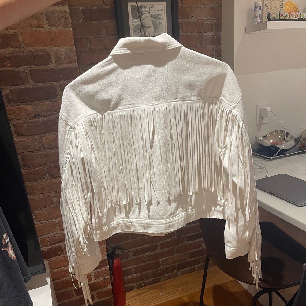 White denim fringe jacket